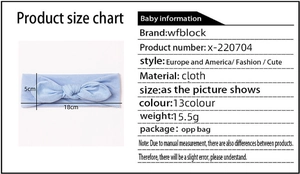 Tableau des tailles détaillé pour bandeau bébé avec dimensions 18x5cm et tissu
