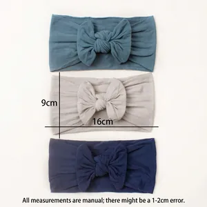 3er Set Baby Stirnbänder mit großen Schleifen in Blau, Grau und Marineblau aus Nylon