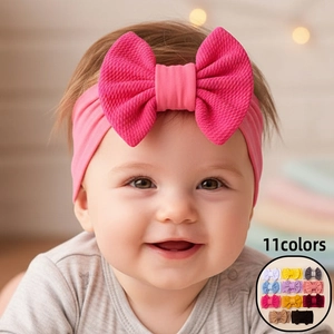Weiches Polyester Schleife Stirnband Waffel Gerippt Breiter Turban Elastisches Baby Haarband Für Kleinkinder 0-3 Jahre