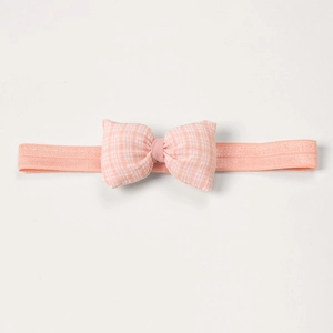 Fascia per capelli neonata con fiocco a quadretti rosa e bianchi e trama elastica