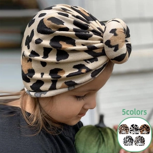 Baby Donut Knot Turban Hat Soft Warm Beanie Cap Leopard Cow Animal Print Headwrap For Newborns Toddlers Infants Accessory