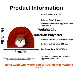 Detailed size specifications for baby Christmas hat with Santa Claus motif in red