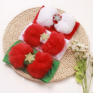 Set di 3 fasce natalizie per neonati con fiocchi a fiocco di neve in rosso, bianco e verde