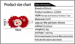 Detailed size chart for Christmas baby headband with Santa Claus motif and measurements