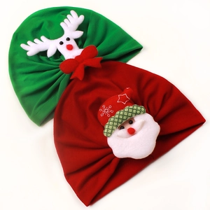 Set of two festive Christmas beanies for infants in forest green and red knit fabric