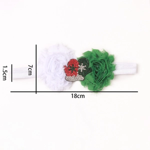 Christmas baby headband details featuring 1.5cm elastic band and 7cm chiffon flowers