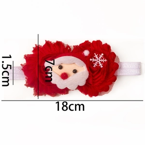 Detail showing the 18cm Christmas baby headband with red tulle flower and Santa applique