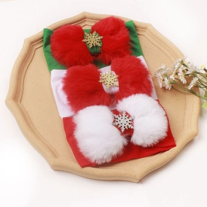 Set di 3 fasce natalizie per neonati con fiocchi di peluche e ciondoli a fiocco