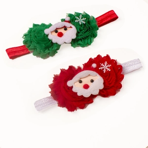 Christmas baby headband set with Santa Claus decoration and chiffon flowers on elastic band