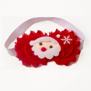 Christmas baby headband with red lace flower, Santa Claus icon, and silver snowflake