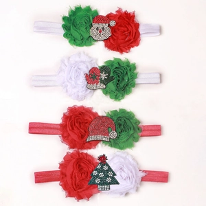 Detailed set of 4 Christmas baby headbands with festive Santa and flower decorations