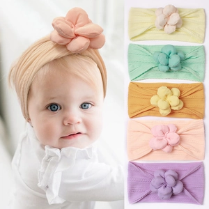 Bandeaux bébé en nylon souple avec grandes fleurs en tissu pour nourrissons et enfants