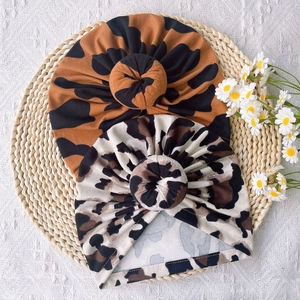 Newborn leopard print knot turban hats made of warm soft cotton fabric for babies