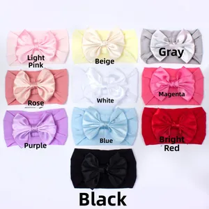 Lot de 10 bandeaux en nylon souple pour bébé avec grands nœuds en plusieurs couleurs