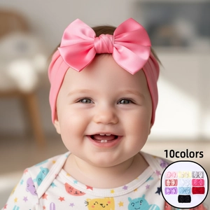 Bandeau Bébé en Nylon Souple Élastique Grand Nœud en Satin Serre-Tête pour Nouveau-Né Filles Accessoires Cheveux