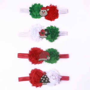 Set van 4 kersthoofdbanden voor baby's met chiffonbloemen en kerstmanmotieven
