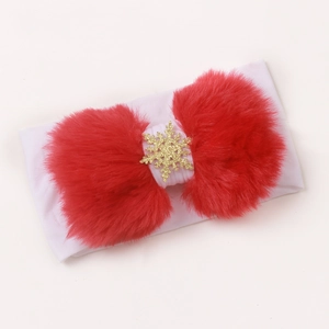 Fascia neonato in nylon con fiocco rosso in ecopelliccia e fiocco di neve dorato