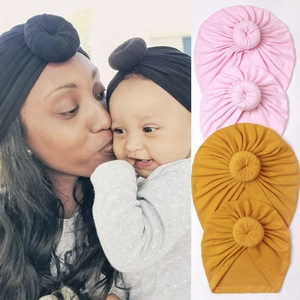 Chapeau Turban Parent-Enfant Noeud Donut Plissé Bonnet Maille Automne Hiver Chaud Headwrap Pour Maman Nourrissons Enfants