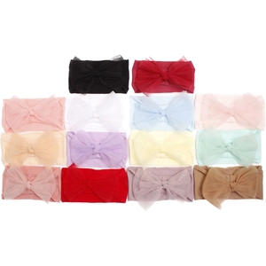 14-piece set of colorful baby nylon headbands with large mesh bows for infants