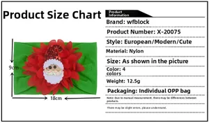 Detailed size specifications of the Christmas nylon headband with red flower and Santa patch