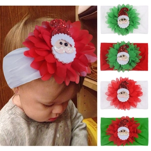 Christmas Baby Girl Elastic Headband Large Chiffon Flower Santa Claus Decor Nylon Hair Band Holiday Party Hair Accessory