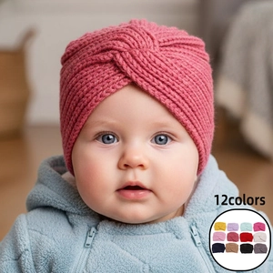 Cappello a Turbante in Maglia Morbida per Neonati Con Nodo Caldo Berretto Invernale per Ragazze Accessori per Capelli Autunno Moda