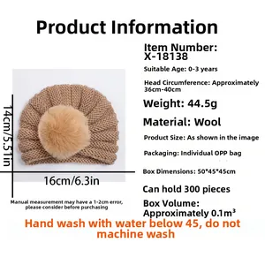 Détails de taille du bonnet en tricot marron à pompon pour bébés de 0 à 3 ans