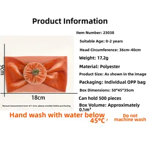 Size chart showing 18x9cm dimensions for pumpkin orange velvet baby headband