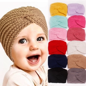 Berretto a turbante in maglia per neonati con nodo ritorto in dodici colori vivaci