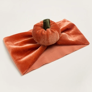 Velvet pumpkin infant headband with green stem design for Halloween and autumn parties