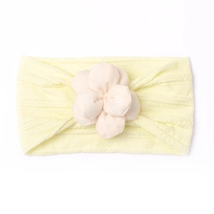 Bandeau bébé en nylon souple avec grande fleur en jacquard en tricot jaune clair