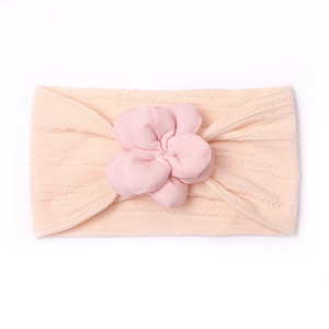 Bandeau bébé rose orangé en nylon avec maille côtelée douce et décoration florale 3D faite main