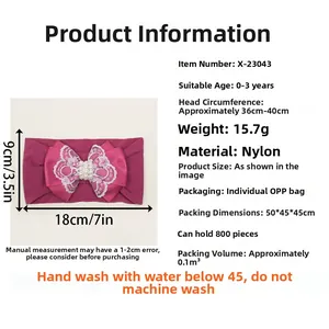 Spécifications de taille pour bandeau bébé fuchsia avec nœud en dentelle et perles