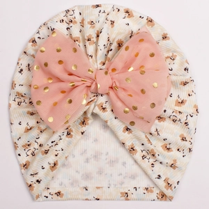 Turbant fleuri pour bébé avec grand nœud rose à paillettes pour nouveau-nés