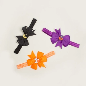 Lot de trois bandeaux d'Halloween pour bébé avec nœuds citrouille et chauve-souris en nylon