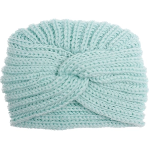 Fascia in maglia verde menta per neonata, caldo turbante invernale con treccia a maglia