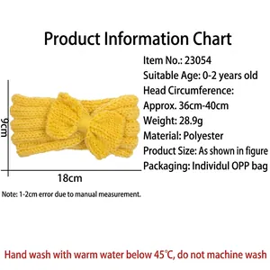 Knitted mustard yellow baby headband with decorative bow for infants aged 0-2 years
