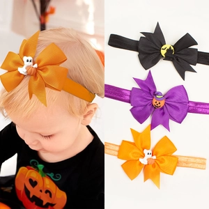 Halloween Baby Headband Ribbon Bow Pumpkin Ghost Bat Elastic Hair Band For Toddler Newborn Festival Hair Accessories