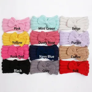 Knitted baby headband set featuring 12 colors of elastic bow hair bands for infants