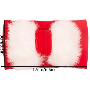 Red baby elastic knit headband with a large fluffy white faux fur bow for festive wear