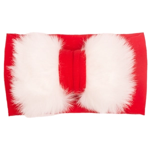 Elastic baby headband with a large plush white bow for festive Christmas styling