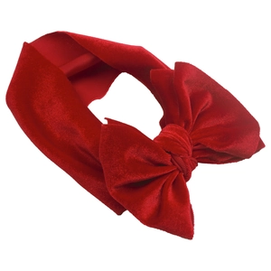 Winter festive red velvet bow headband for baby girls with elastic fabric and soft texture