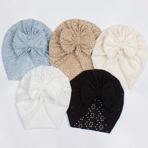 5-pack baby turban hats with large bows and breathable eyelet hollow embroidery