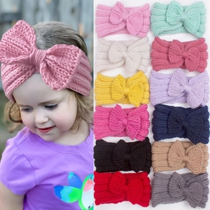Baby Bow Knitted Headband Soft Polyester Elastic Infant Hair Band For Newborn Toddler Kids Autumn Winter Hair Accessories