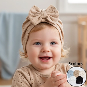 Baby Turban Hat Large Bow Eyelet Hollow Embroidery Breathable Soft Infant Girls Headwrap For Newborn Toddler Accessories