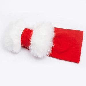 Winter festive baby headband with plush red and white faux fur bow for Christmas
