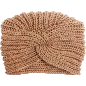Cappello a turbante in maglia marrone per neonati con nodo a croce per autunno e inverno