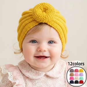 Baby Winter Warm Knit Turban Hat Solid Color Donut Knot Soft Polyester Beanie For Newborn Infant Toddler Kids Accessories