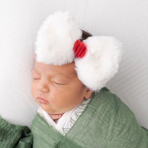 Infant Christmas Bow Headband Soft Stretchy Nylon Hairband With White Faux Fur Large Bow For Toddler Girls Winter Hair Accessory