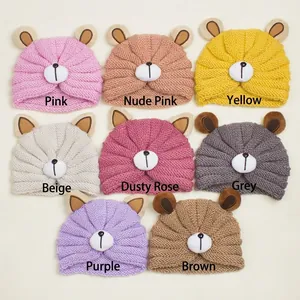 Soft knit baby beanies with cute bear ears in multiple pastel colors for winter warmth